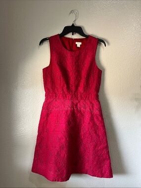 J. Crew Fuchsia Textured Sleeveless Fit-and-Flare Dress Sz 4 Lined Summer TC0183